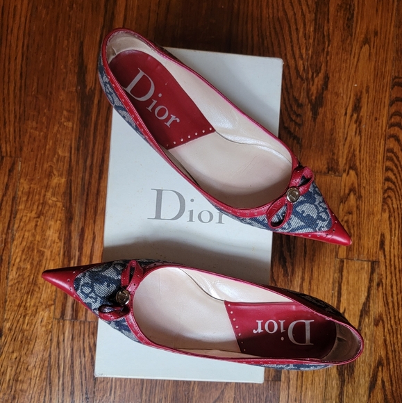 Rare! Dior Classic Canvas Logo Flats with Burgundy Trim - Picture 3 of 11